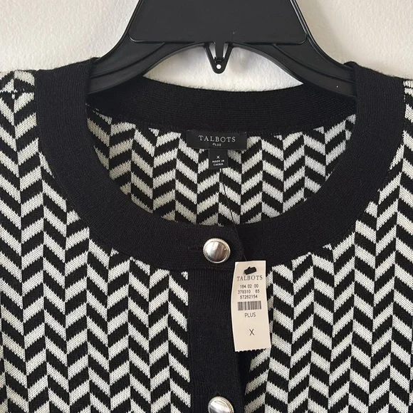 Talbots Plus Black and White Button Sweater - Picture 4 of 7